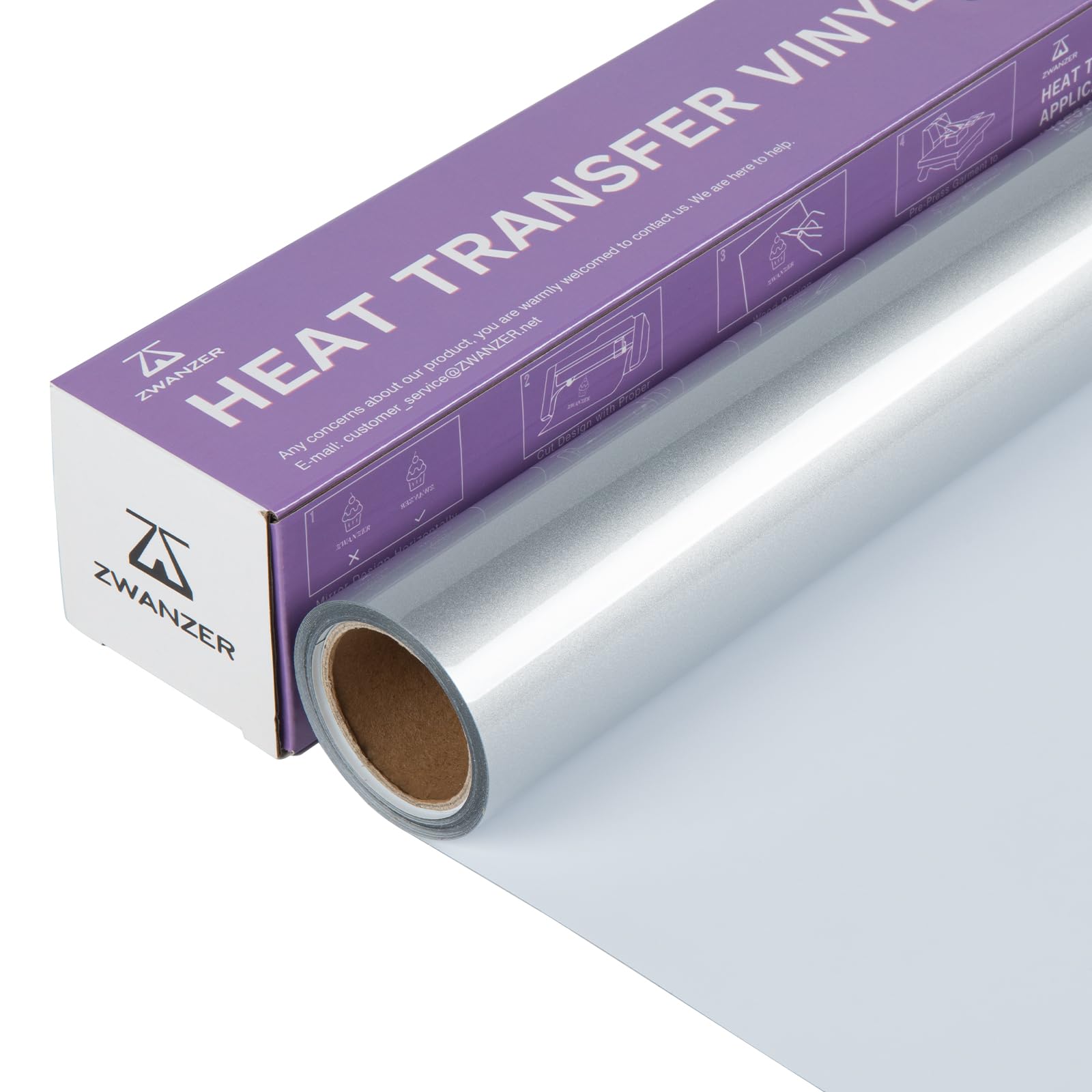 Zwanzer Plotterfolie Textil,30.5cm× 3.66m Flexfolie für Cricut und Silhouette Cameo,Verwendet in DIY-T-Shirt-Kleidung und Anderen Stoffen (Silber)