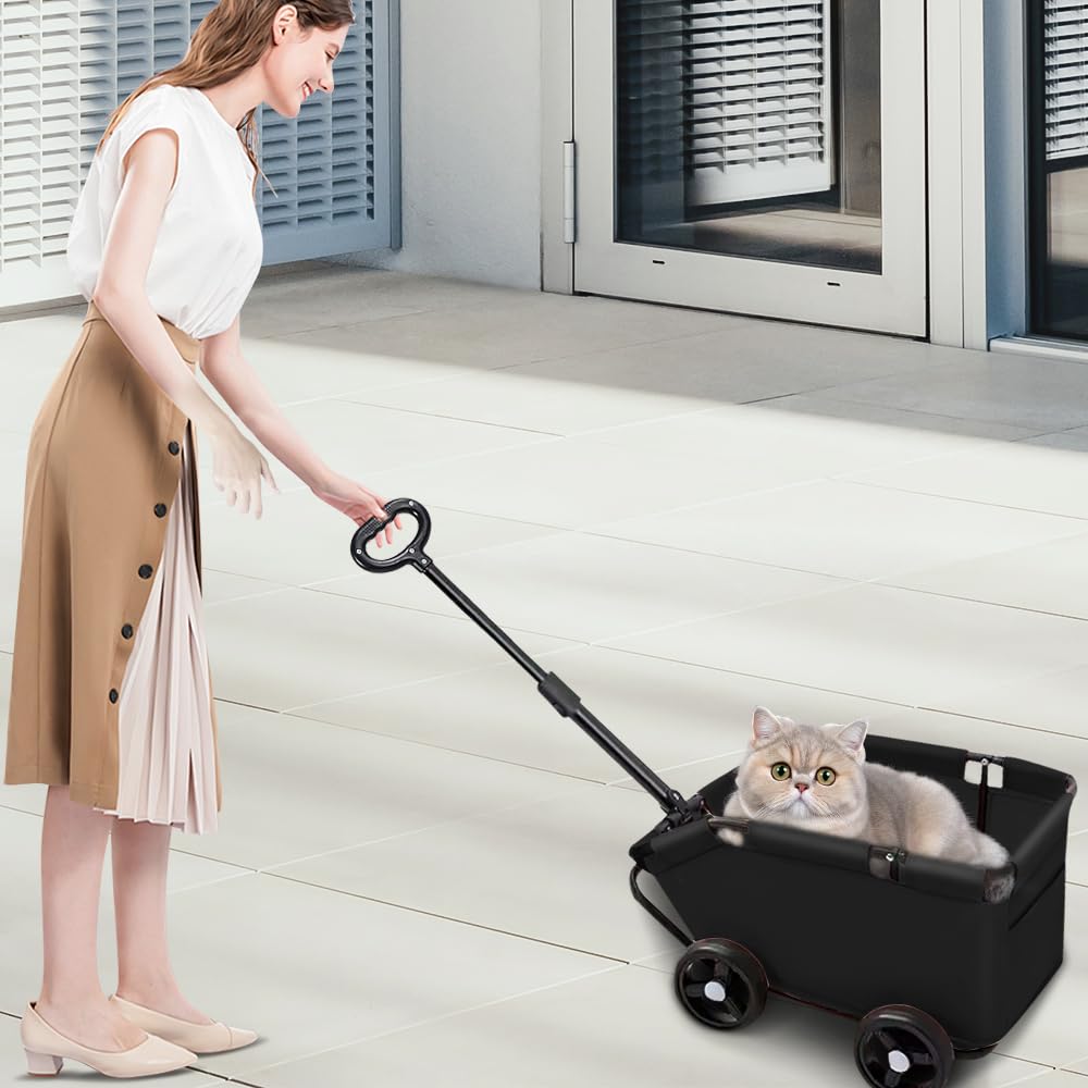Mini poussette pour animaux de compagnie,4 Roues Poussette Chien pliable,avec poignée de traction extensible en plein air,pour chiens et chats jusqu'à 10 kg,Coussin Lavable