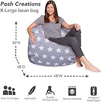 Vista 103 de Posh Creations - Puff para niños, adolescentes y adultos, incluye funda extraíble y lavable a máquina, tamaño grande de 38 pulgadas, lona con diseño