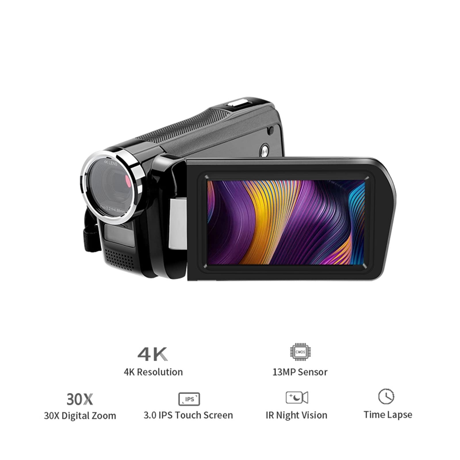 Videocamere 4K Vlog for Video Videocamere digitali for Visione Notturna IR 1080P 60FPS for Fotografia di Blog