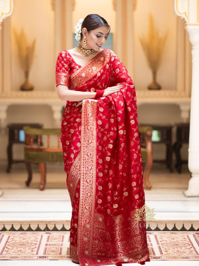 Image of C J Enterprise Women's Pure Kanjivaram Soft Silk Saree Banarasi Style Sarees For Wedding With Blouse Piece (Pari-165)