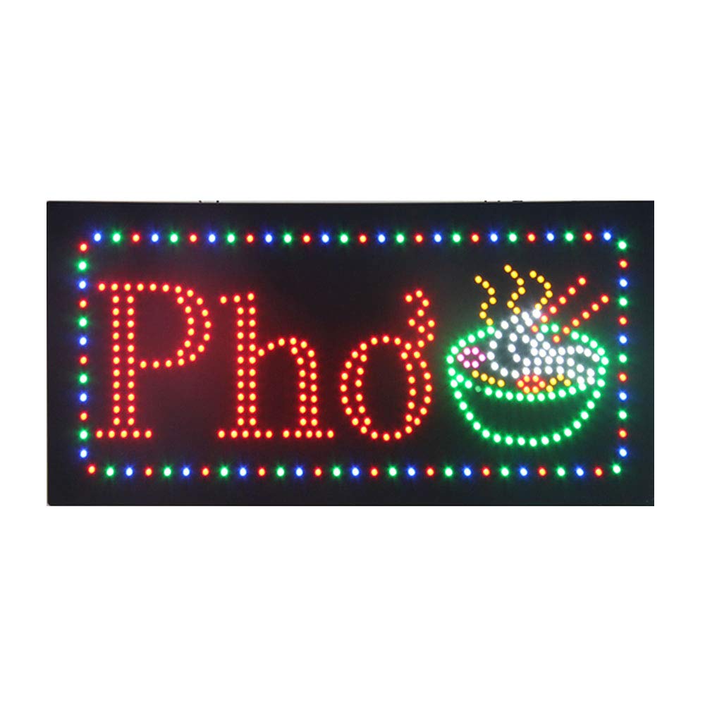 HIDLY LED Pho Sign for Vietnamese Restaurant, Super Bright Electric Advertising Display Sign, Multicolor, 24" x 12", ABS Plastic & Acrylic, Hanging