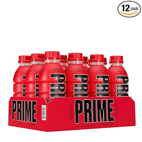 Prime Hydration with BCAA Blend for Muscle Recovery - Tropical Punch (12 Drinks, 16 Fl Oz. Each)