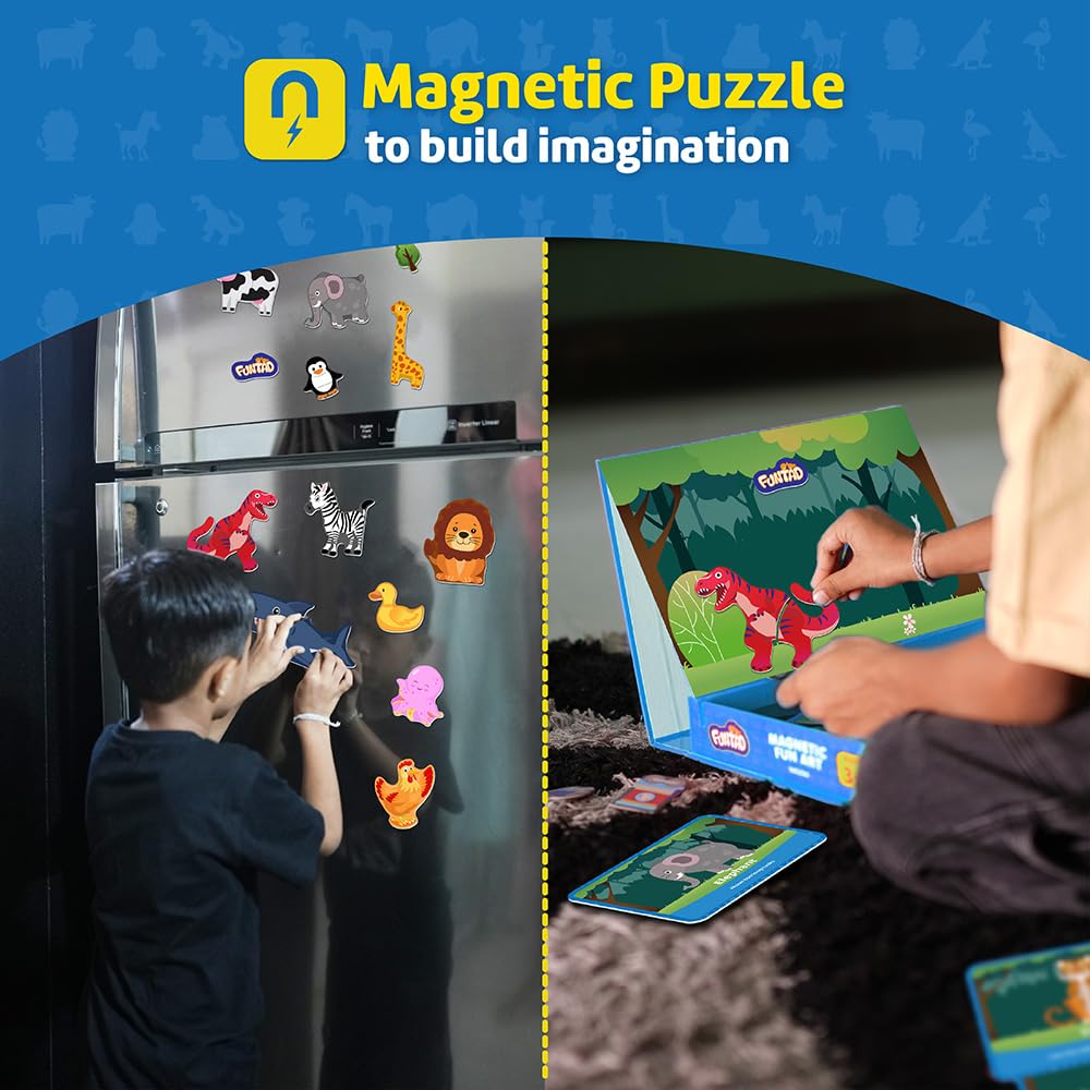 Funtad Magnetic Fun Art Puzzle - Animals|4-in-1 Travel Friendly Educational Toy with Writable Board|50 Magnetic Pieces |Birthday Gift for Boys & Girls Age 3,4,5 & 6 yrs 3