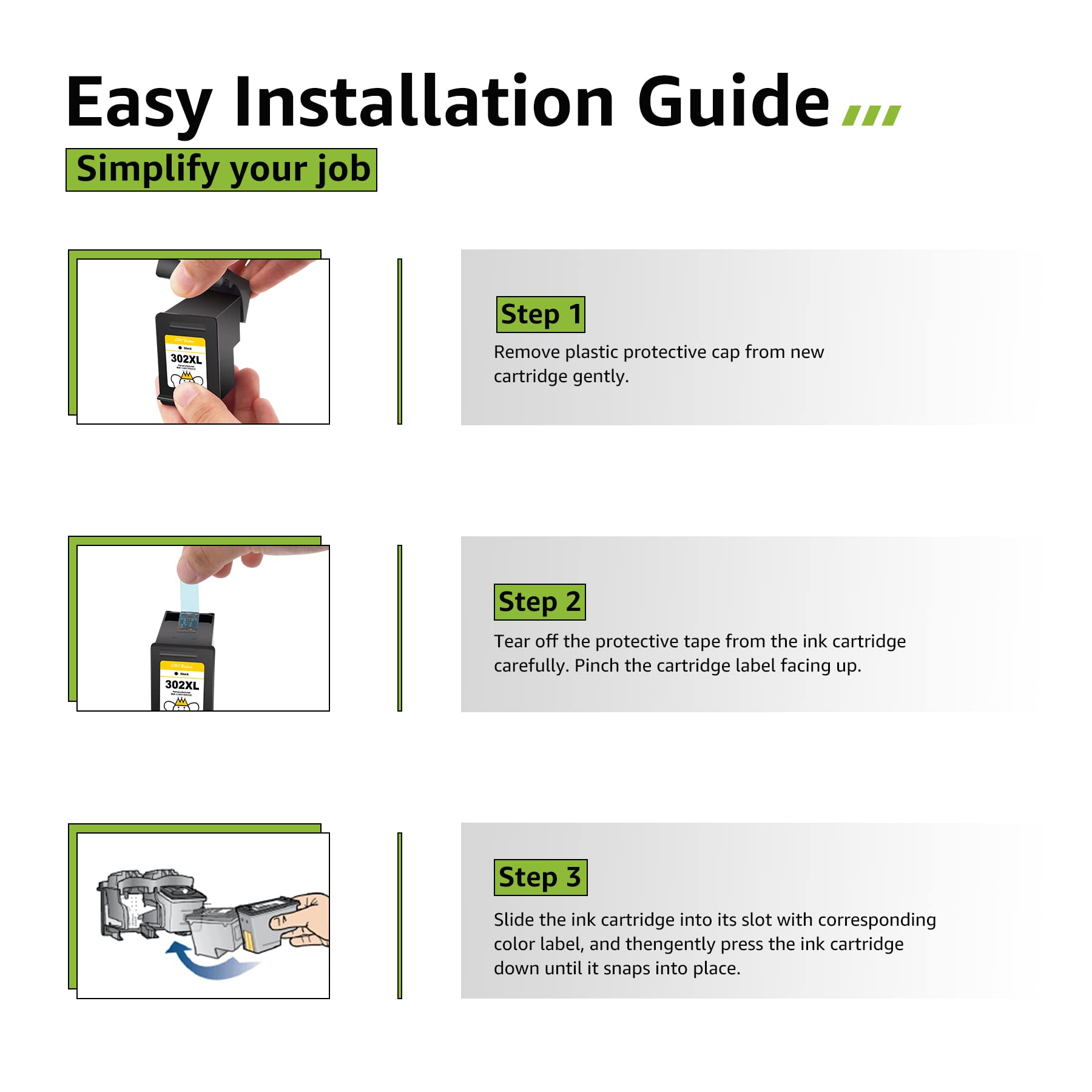 CMYBabee 302 XL 302XL Cartucce d'inchiostro Rigenerate per Cartucce HP 302 Nero e Colore per Envy 4520 4522 4527 DeskJet 1110 2130 3630 3632 3634 3636 Officejet 3830 3833 3834 4650 4657 5220 5230 5232