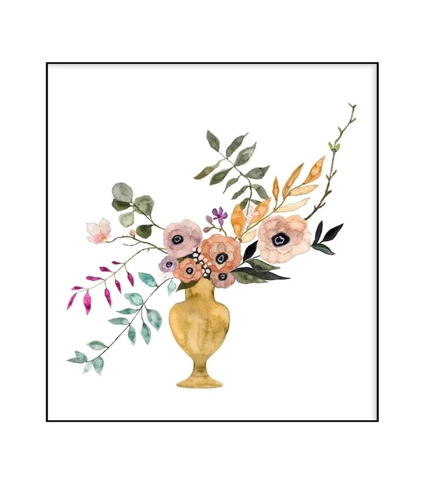Xenite J Wall Art Canvas Prints Watercolor Flower Vase Floral Plant Wall Art Canvas Painting Nordic Posters For Living Room Home Decor(,40X50cm)