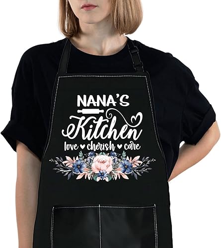 WZMPA Nana - Delantal de cocina con bolsillos para abuela regalos de cocina para cocina para cocinar hornear