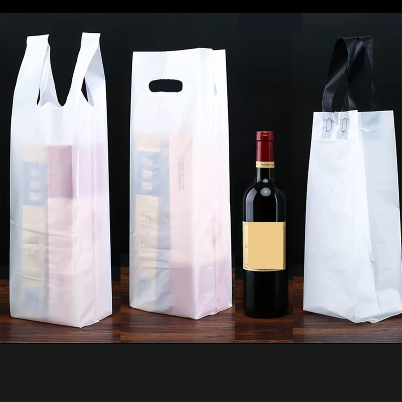 Weinbeutel Golden Plastic Wine Tote Bag for Champagne | Hochzeit, Geburtstag, Familienfeier, Verpackung, Handbeutel(18x10x35cm,50pcs)