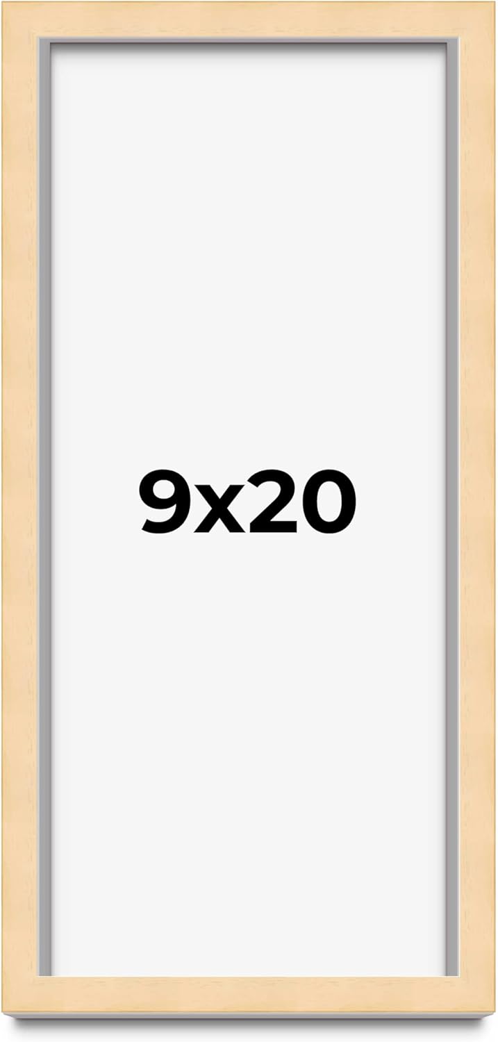 9x20 Frame Natural Wood Picture Frame | 0.75 Inch Moulding Width | Solid Wood | Complete with UV Acrylic Plexiglass, Foam Board Backing & Hanging Hardware