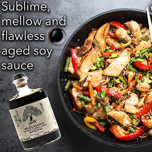 HAKU Mizunara Whiskey Barrel Aged Shoyu Soy Sauce (375 ml) - Authentic Japanese Artisanal Umami Seasoning Dark Sauce - Traditional Gourmet Dip Sauce & Marinade for Sushi, Meat, Rice & Asian Cuisines