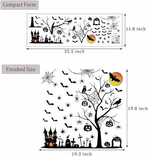 Miniatura 7 de Calcomanías de pared de bruja de Halloween, decoración de pared de murciélago de luna de Halloween, decoración de pared de vinilo para despegar y