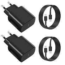 2 x 25W Caricatore USB C Rapido per Caricabatterie Samsung, Alimentatore USB C con 2X2M Cavo USB Tipo C per Samsung S25, S24, S23, S22, S21, S21 Ultra,S20 FE, A16, A15, A14, A56, A55, A34 per iPhone,Huawei