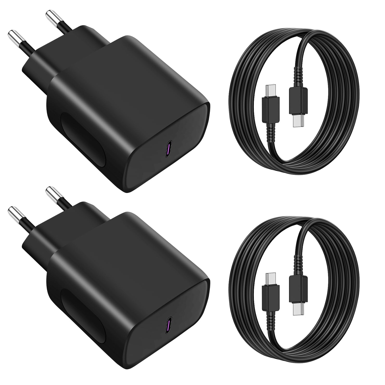 2 x 25W USB C Fast Charger for Samsung Charger, USB C Power Supply with 2X2M USB Type C Cable for Samsung S25/S24/S23/S22/S21/S21 Ultra,S20 FE, A16/A15/A14/A56/A55/A34 for iPhone, Huawei