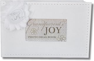 The Grandparent Gift Co. Floral Grandparent's Photo Album, 5x7, White Faux-Suede, 32 4x6 Images, Shabby Chic Accents, Giftable