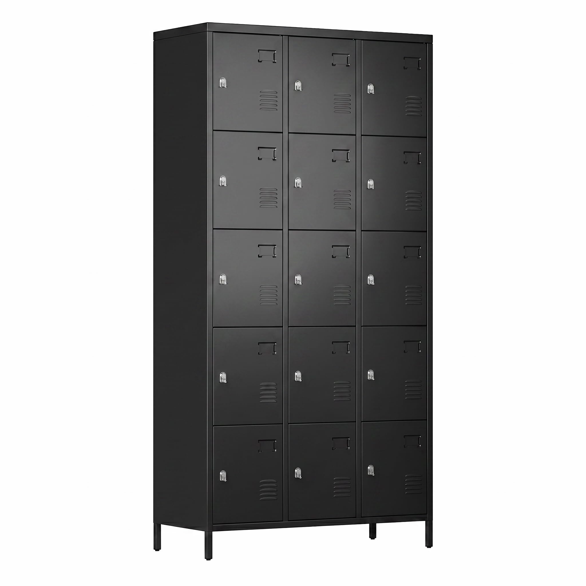 SUXXAN 15 Door Metal Lockers for Employees, Heavy Duty Steel Storage Locker with Adjustable Padlock Hasp &amp; Name Tag Slots, Professional Office Gym School Locker Cabinet, Black