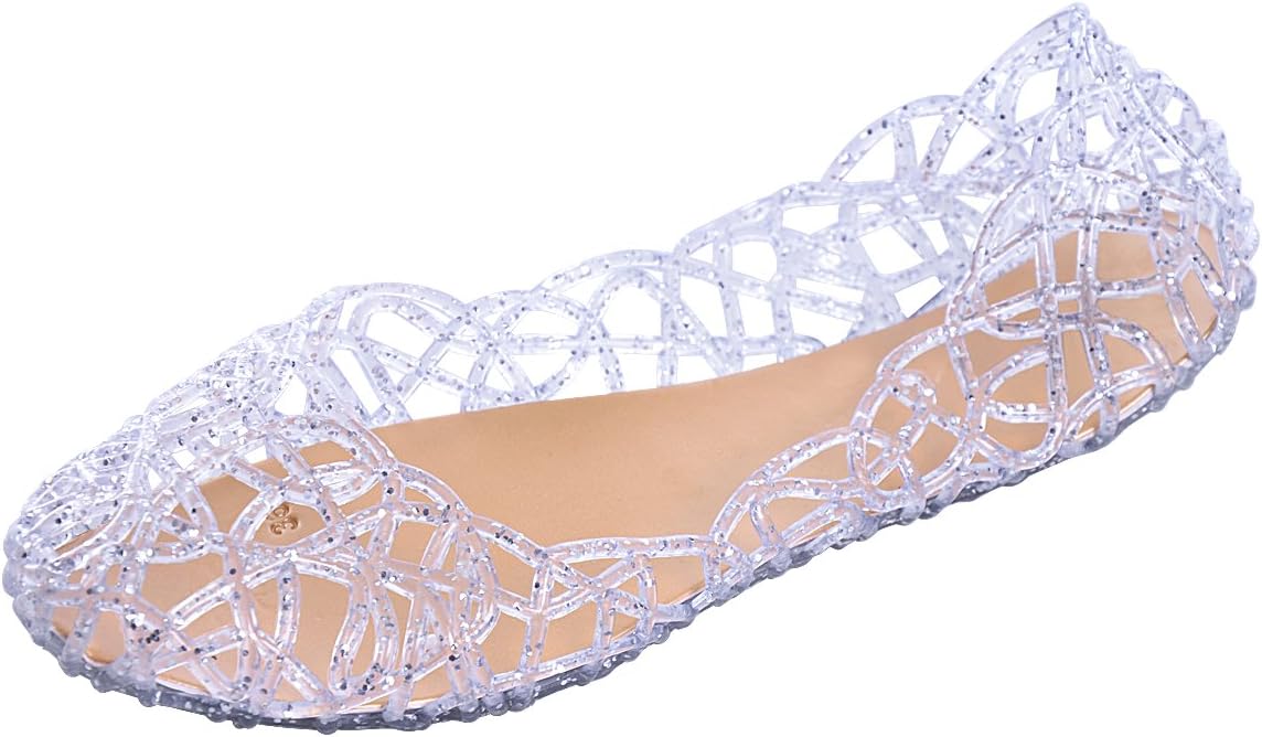 Jelly Ballet Flat Shoes Summer Women's Slip On Jelly Sandals,5.5,Silver