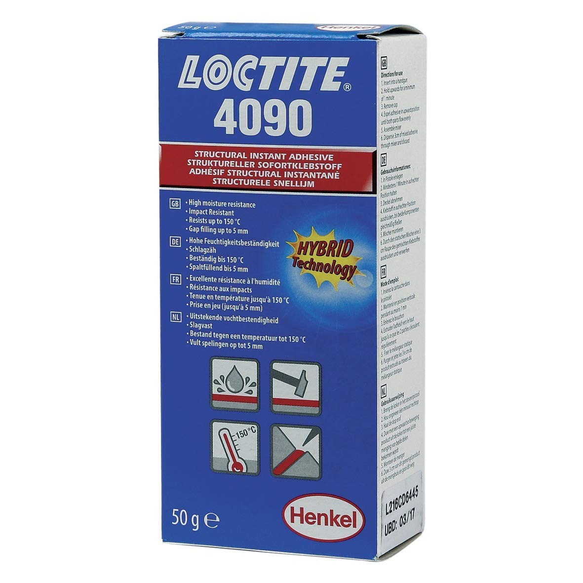 Adhesivo híbrido Loctite 4090, 2 componentes, 1 cartucho doble 50g