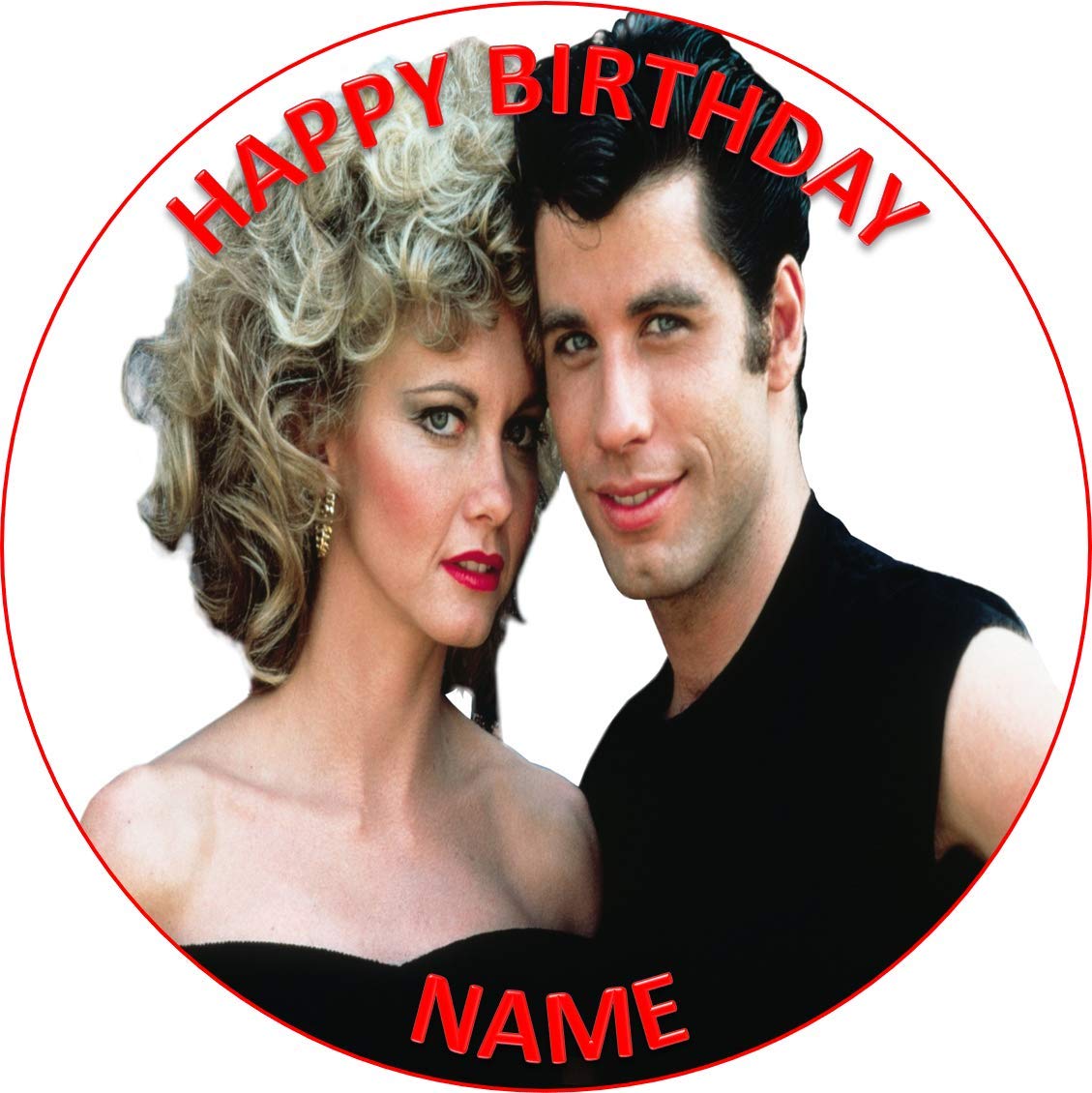 Grease red Round Circle Cake Edible Icing or Wafer Topper 7.5 inch Personalised (Icing)