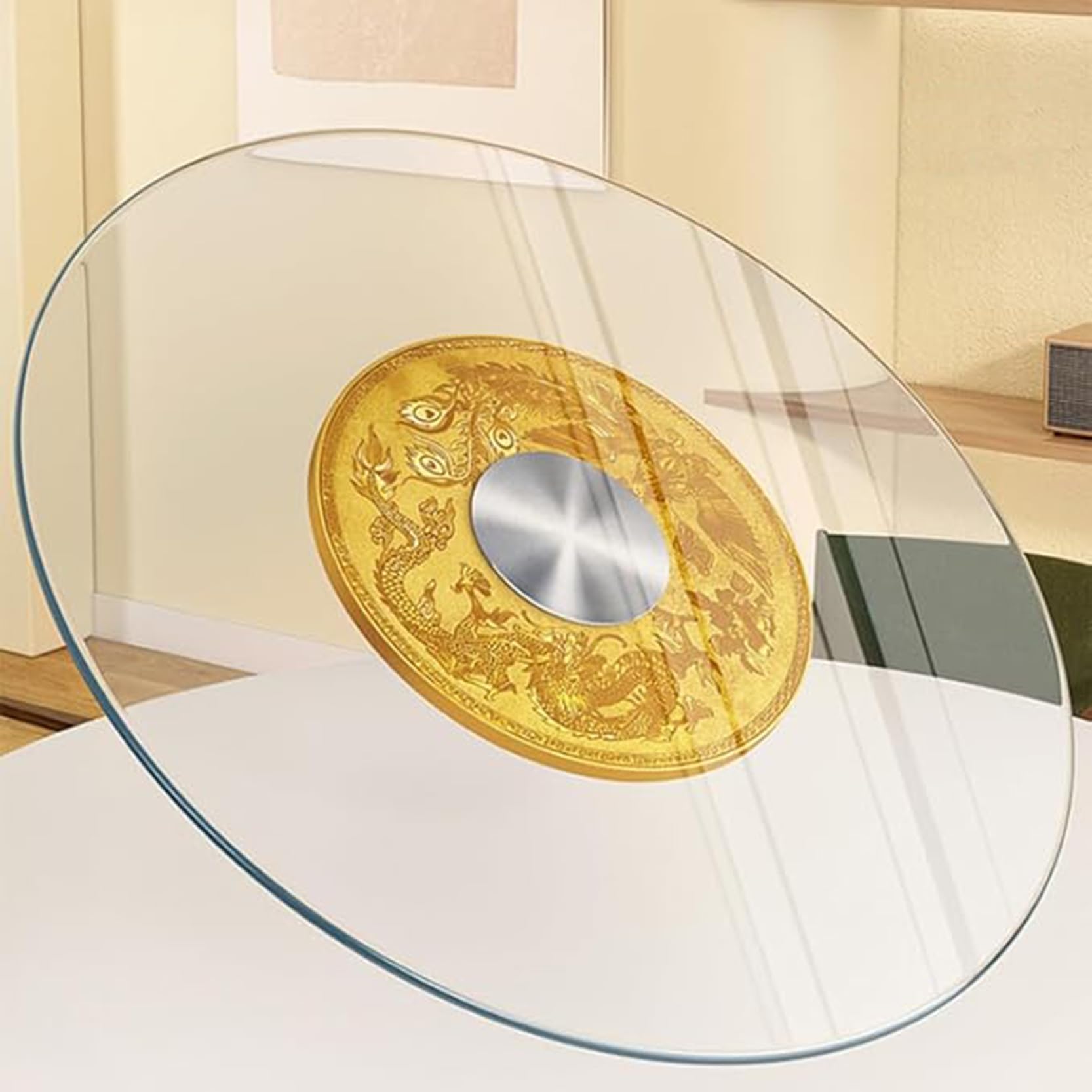 GOUZIBHD Tempered Glass Rotating Tray, Large Turntable Table Top, Lazy Susan Turntable, Transparent Turntable, Round Swivel Tray with Aluminum Alloy Bearing(Size:60cm/24in)