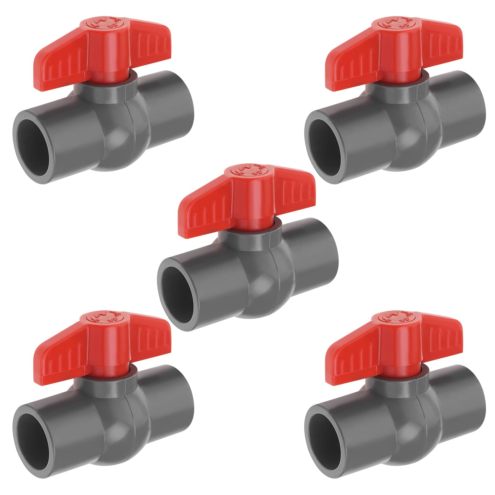 EMSea 5PCS PVC Ball Valve Hole Diameter PVC Socket End Shut Off Valve Used in Irrigation Swimming Pools Commercial Plumbing Aquariums Red Grey 20mm