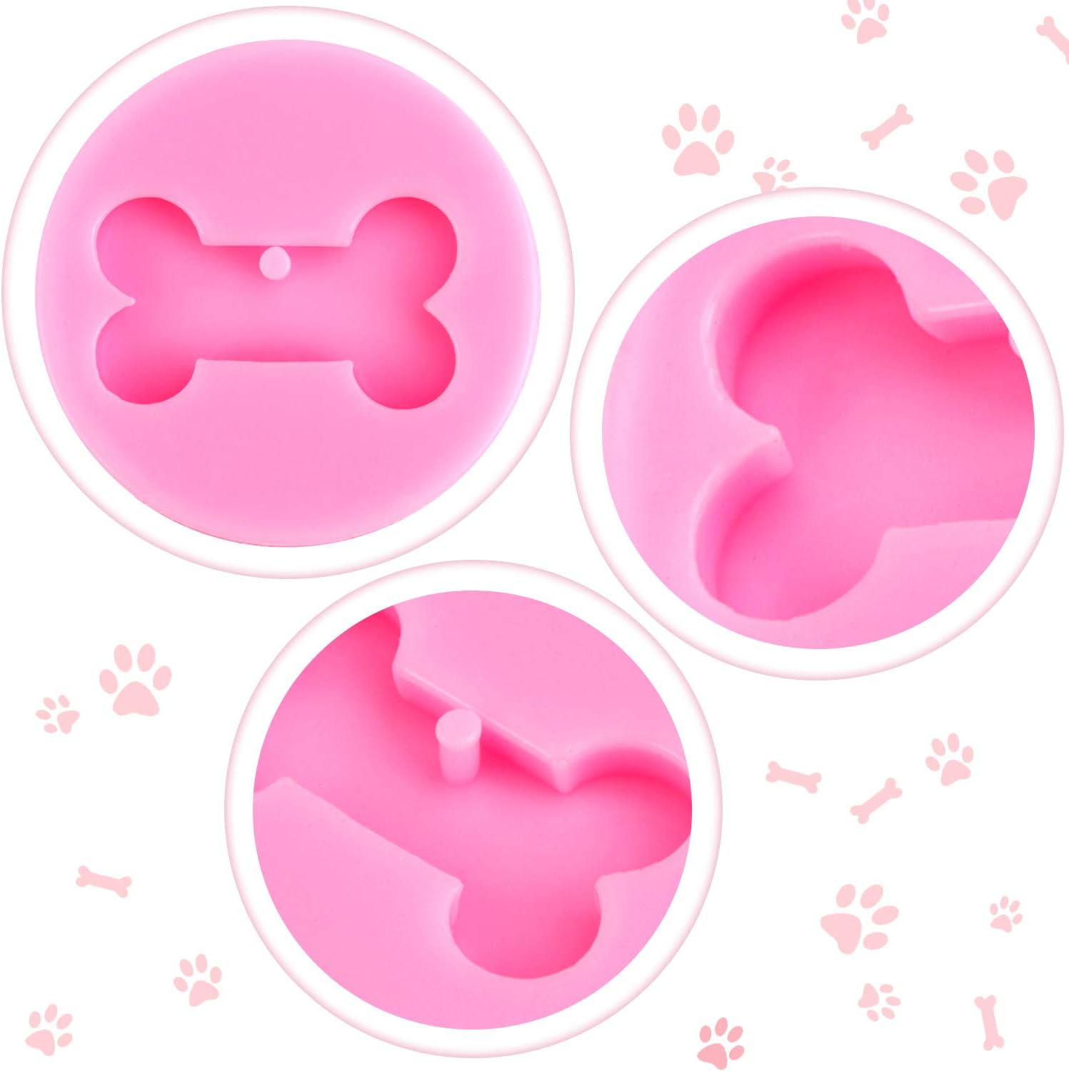 2Pcs Silicone Dog Bone Shape Mold Dog Tag Keychain Molds with 4Pcs Key Rings for DIY Handmade