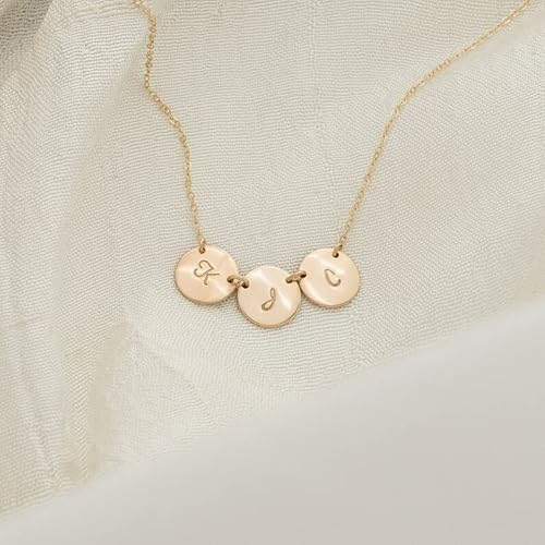 Hotmixcold Four Initial Charm Necklace/Tiny Monogram Disc Necklace/Silver Rose Gold Fill Jewelry, Grandma, Sister, Best Friends thumb #6