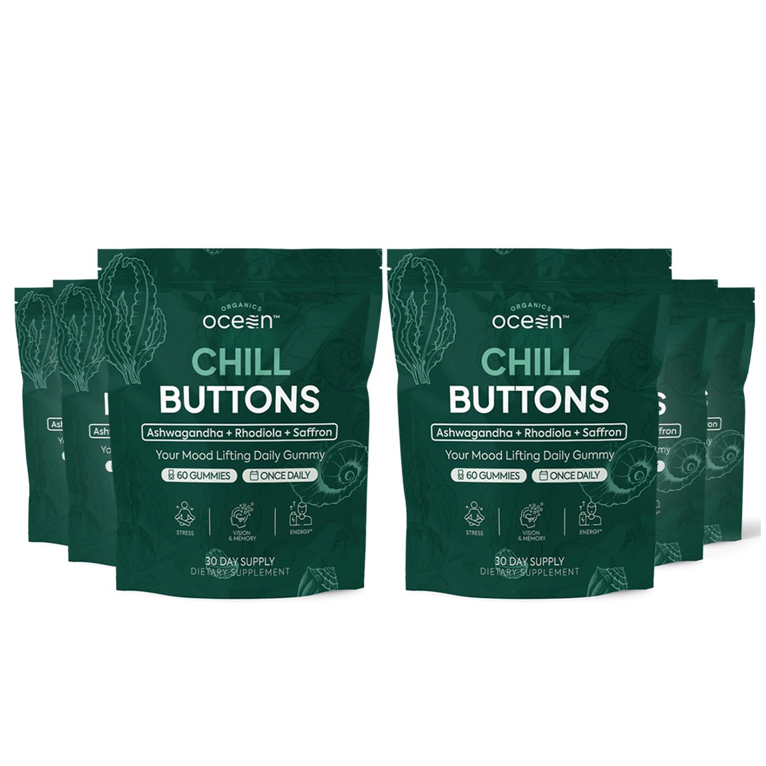 Organics Ocean Chill Buttons, Ashwagandha, Saffron & Rhodiola, 360 Gummies