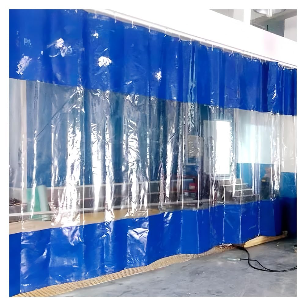 MRVAKDYDI Industrial Wash Bay Curtains, Blue Weatherproof Garage Divider Curtain, Clear PVC with Metal Eyelets, Multiple Sizes(3x4m/9.8x13.1ft)