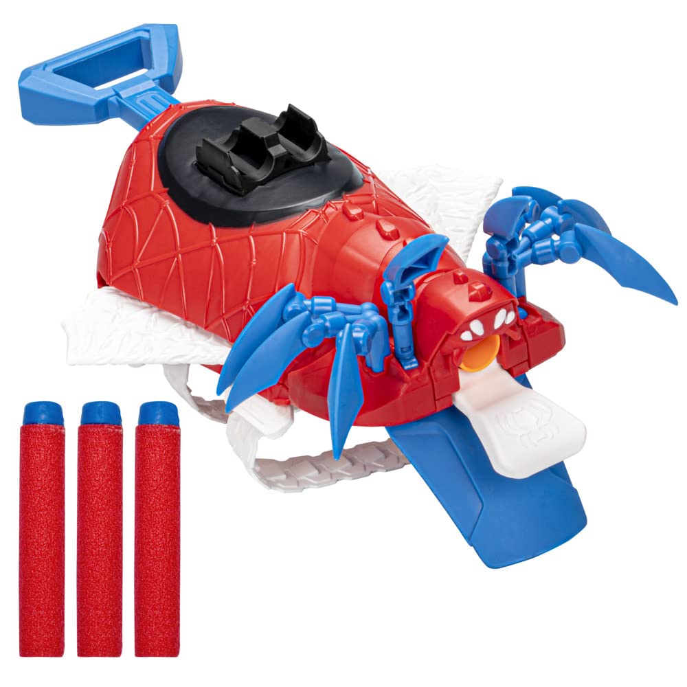 Marvel Mech Strike Mechasaurs Spider-Man Arachno Blaster, NERF Blaster with 3 Darts, Role Play Super Hero Toys for Kids Ages 5 and Up