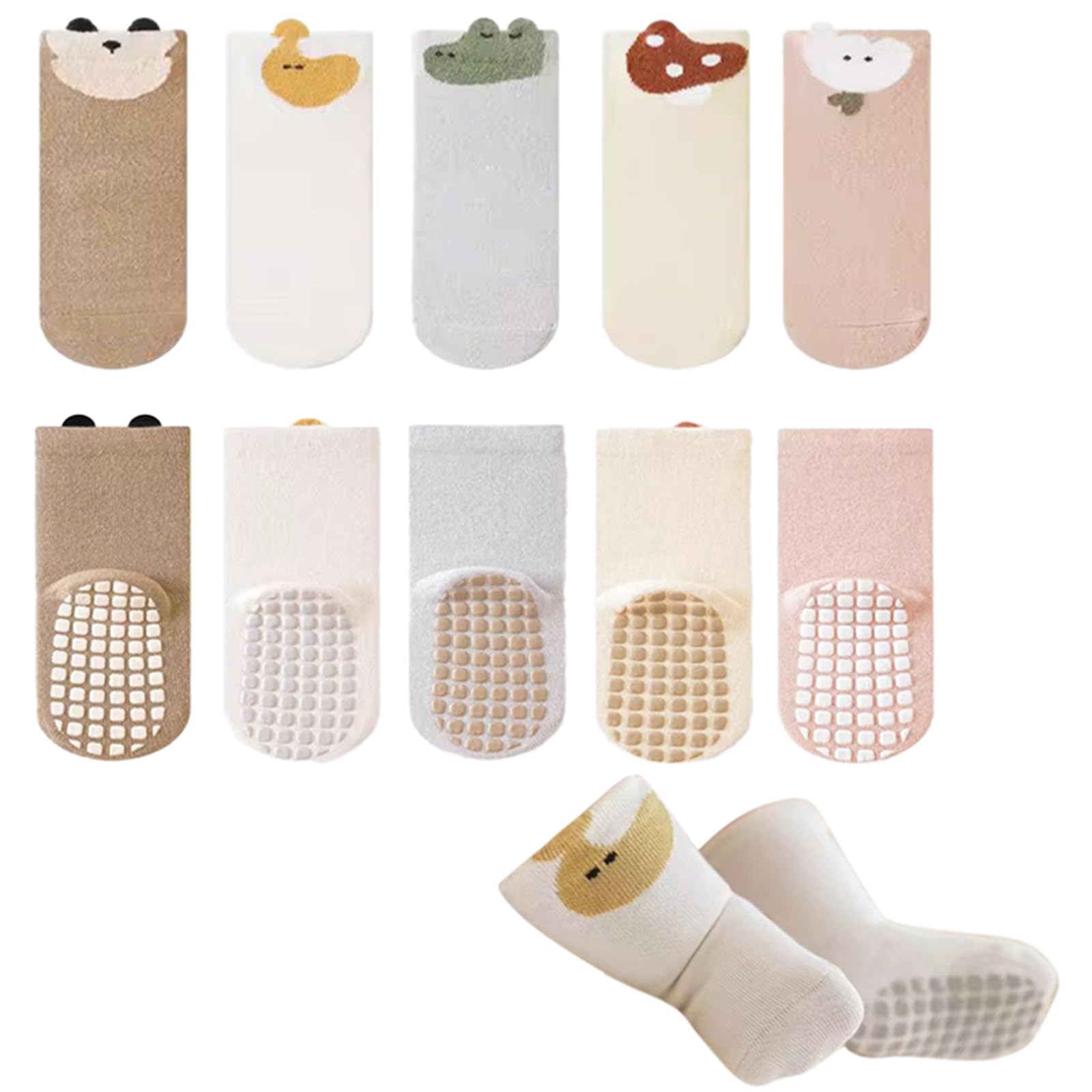 freshfoot Cute and Colourful 100% Organic Cotton Non-Slip Baby Socks For Boys and Girls with Grippers (Pack of 5)-picture-38