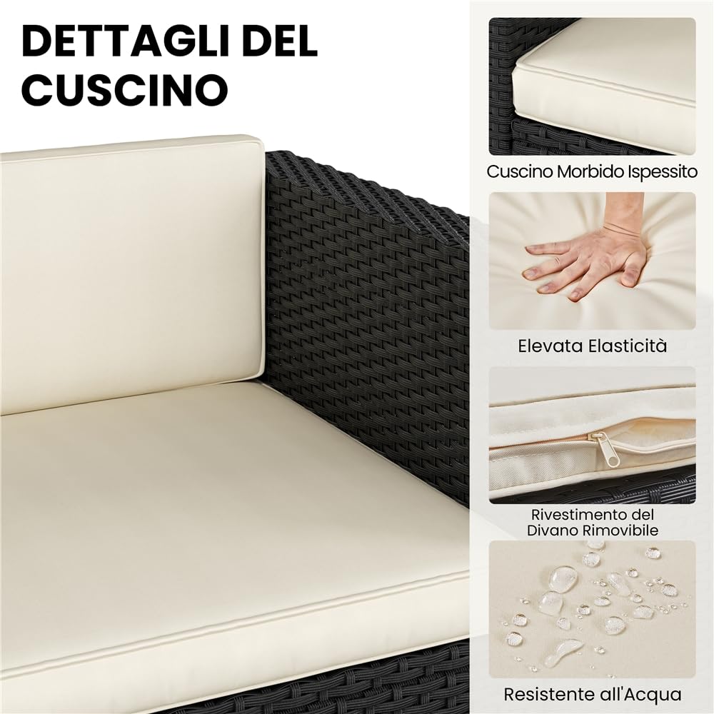 Yaheetech 5 Pezzi Set Mobili da Giardino Rattan PE con Cuscini Tavolo Laterale Nero Beige
