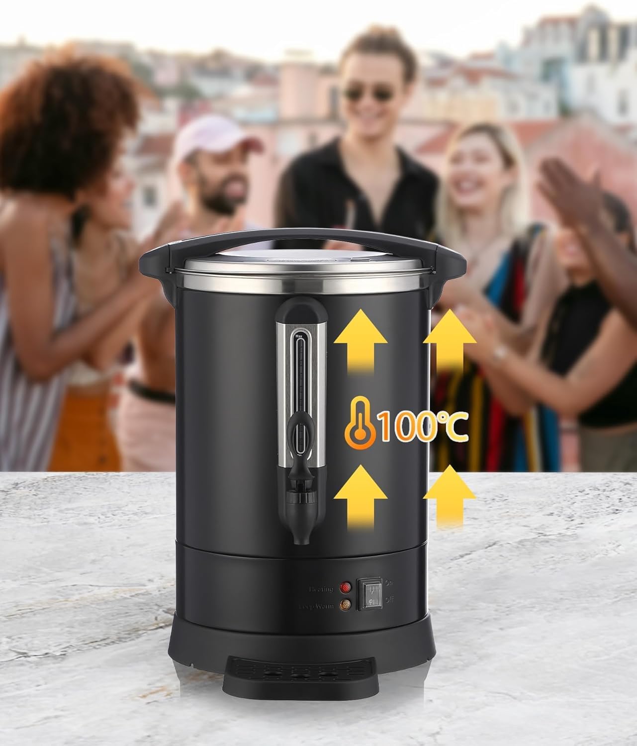 SunnyFurn Coffee Maker, 12L/3.2 Gal Commercial Urn - 80 Cups, Double Stainless Steel, Electric Dispenser With Percolator & 2-Way Spigot, for Wedding/Party/Catering/Office/Church (Black)