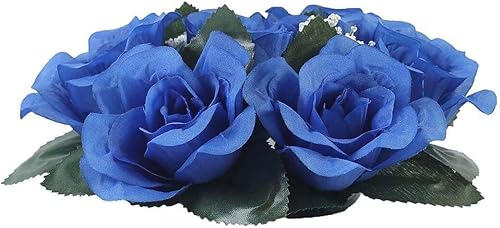 Miniatura 7 de Efavormart - Juego de 4 anillos de vela de seda artificial con diseño floral, para fiestas, eventos, bodas, centros de mesa, color azul rey