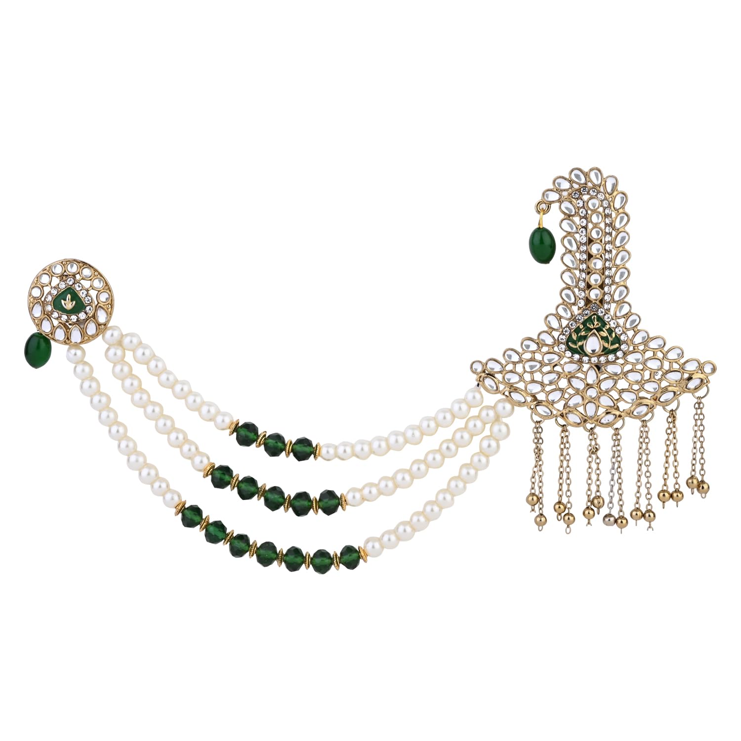 i jewels Gold Plated Traditional Stone Pearl Drop Safa Kalangi Brooch for Groom/Men/Dulha Pagadi (SM68G)-picture-27