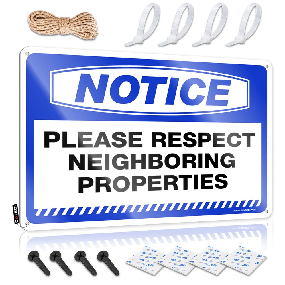 HELIOFORGE Funny Tin Sign Notice Please Respect Neighboring Properties Tin Sign Beer Bar Metal Sign Bar Rules Sign(20X30CM)