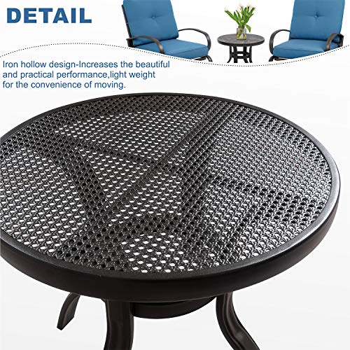 Shintenchi 3-Piece Outdoor Patio Bistro Set, C-Springs Metal Motion Chairs And Bistro Table Set, Round Table Cafe Furniture With Wrought Iron Seat Conversation Set,Blue #TOP5
