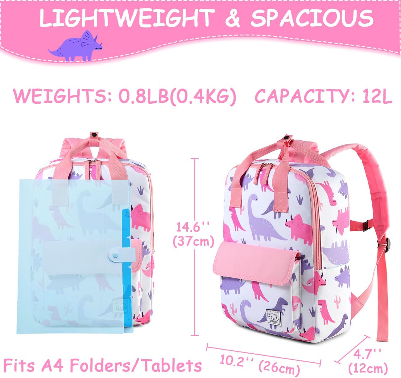 VASCHY Dinosaur Backpacks Kids,Lightweight Cute Toddler Kids Preschool Backpack - Image 2