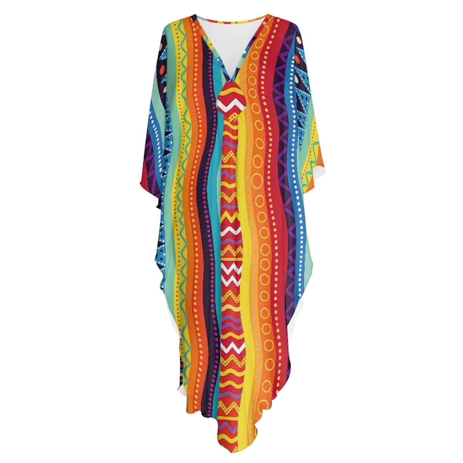 Kaftano da donna, taglie forti, copricostume estivo con maniche a pipistrello, scollo a V, maxi abito da spiaggia