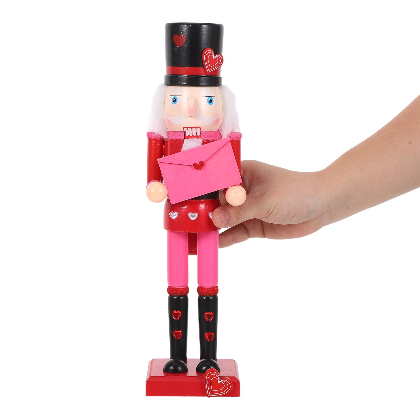 VANZACK Traditioneller Holz Nussknacker 36cm Valentinstag Deko Soldatenfigur mit Herz Rot Handbemalt für Tisch Kaminsims Weihnachten