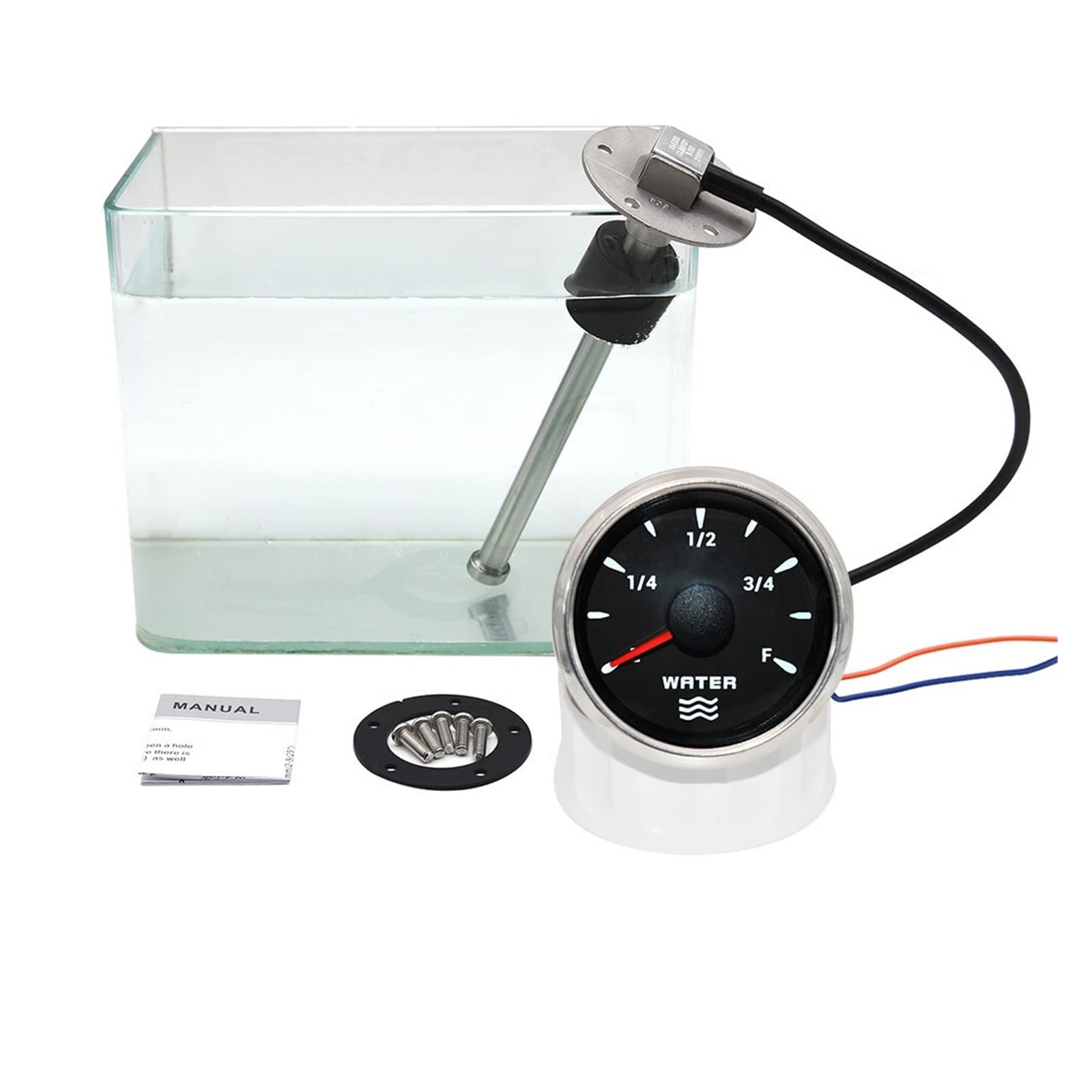 52mm Wasserstandsmesser mit 7 Farben Hintergrundbeleuchtung 100-600mm 0-190 Ohm Wasserstandssensor for Marine Boot Auto,Präziser Monitor(600mm sensor Gauge)