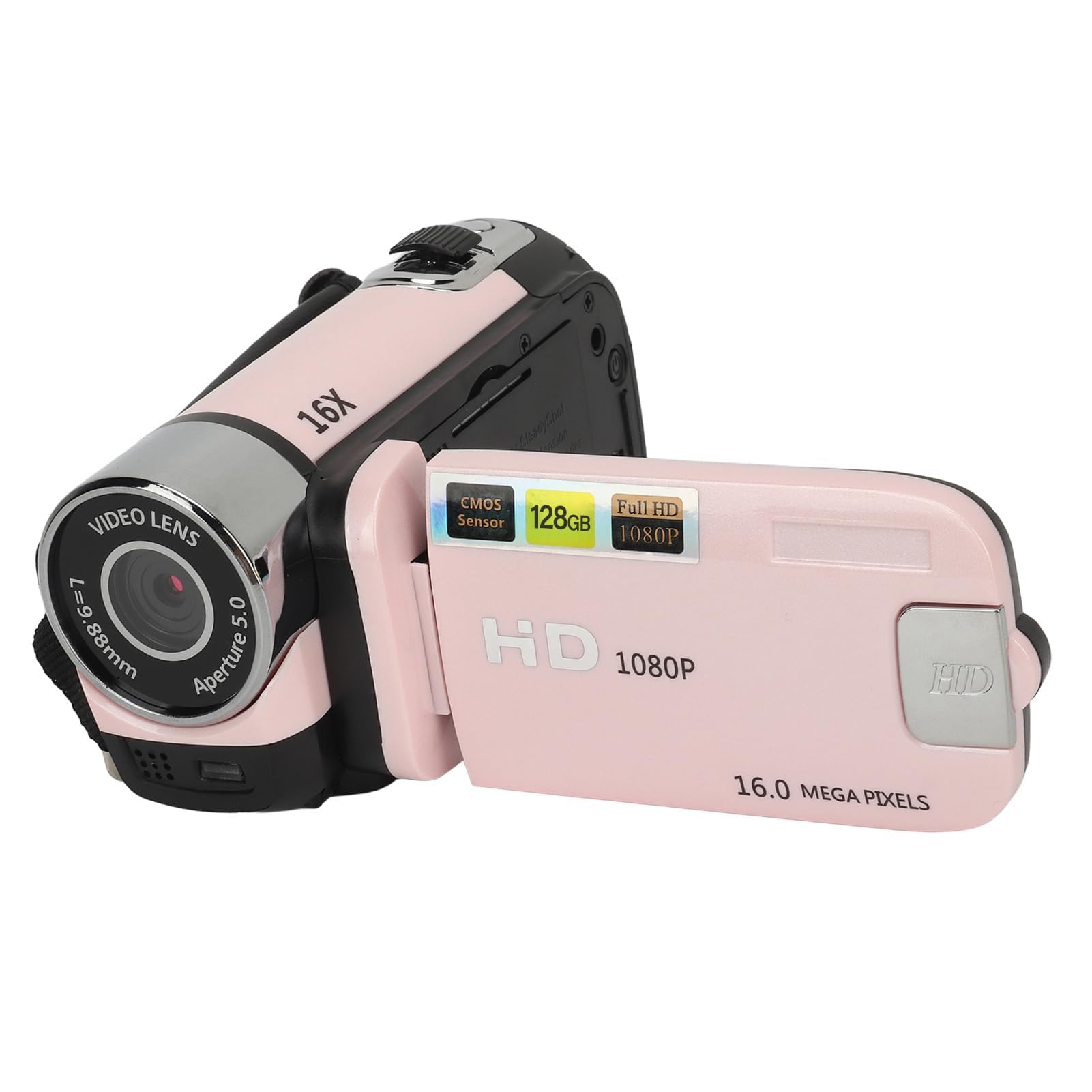 Aparat Cyfrowy HD 1080P, Kamera Wideo do Vlogowania z 16-krotnym Zoomem i 2,4-calowym Obrotowym Ekranem do Robienia zdjęć, Przenośna Kamera do Selfie 16 MP ze światłem (PINK)