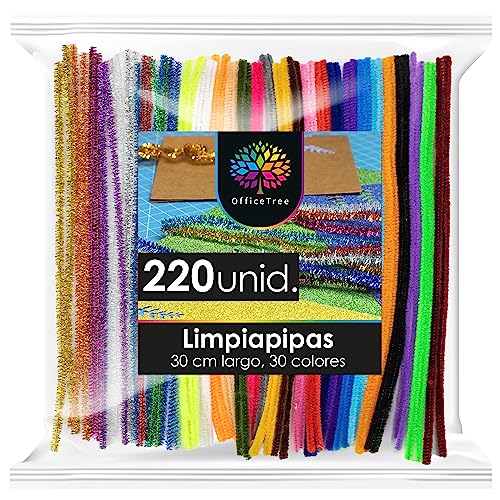 OfficeTree 220 Limpiapipas Manualidades - Pipe Cleaners Coloridos para Hacer Manualidades - 30 Colores con Colores Brillantes Incluidos - Limpiapipas Colores - Limpia Pipas para Manualidades
