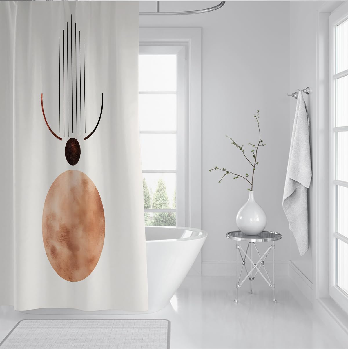 Abstrakcyjne minimalistyczne zasłony prysznicowe koła pionowe linie geometryczne nowoczesne zasłony prysznicowe poliester wodoodporny można prać w pralce 180 x 180 cm