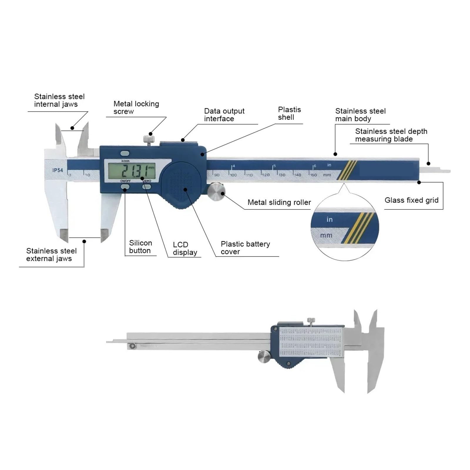 Shahe Calibrador Digital Calibrador Vernier Electrónico Micrómetro Calibrador Digital Acero Inoxidable(0-150mm)