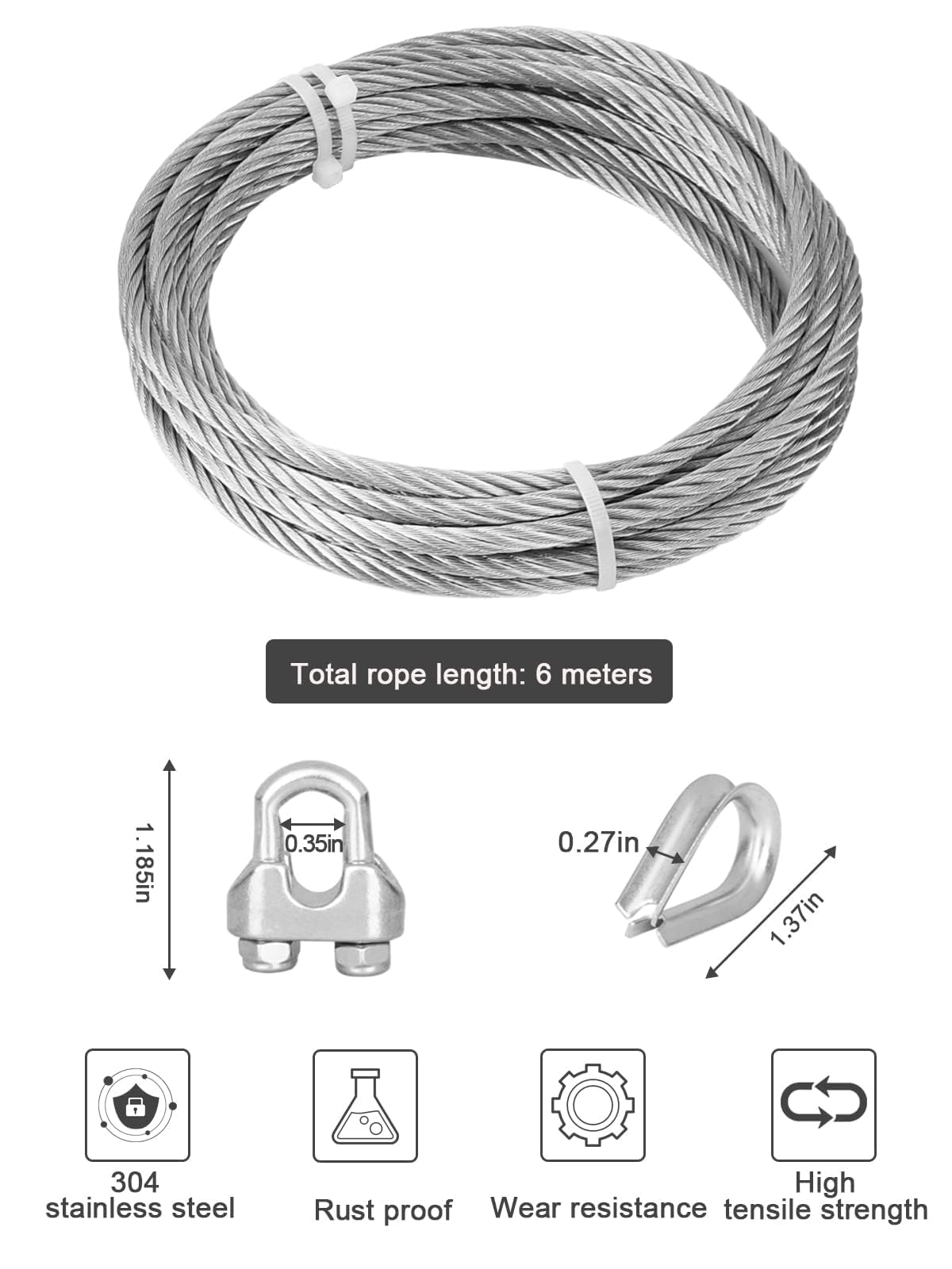 5/16 Inch Stainless Steel Aircraft Cable – 7x19 Type 304 Wire Rope, T-304 Grade