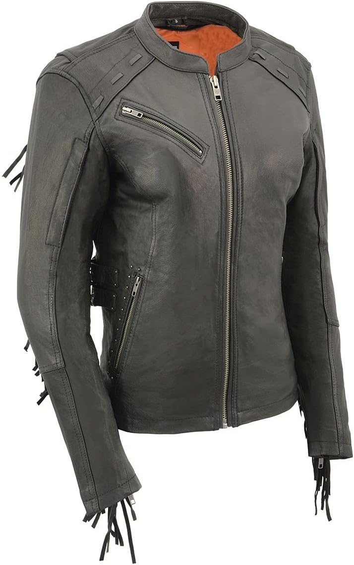 Milwaukee Leather MLL2565 Women’s Black Fringed Lightweight Leather Racer Motorcycle Jacket Milwaukee Leather MLL2565 Women’s Black Fringed Lightweight Leather Racer Motorcycle Jacket