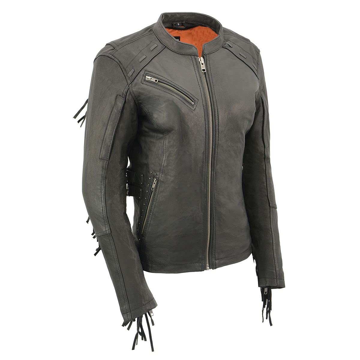 Milwaukee Leather Women's Lightweight Scuba Racer Jacket with Fringe (Black, XXX-Large)-image-27