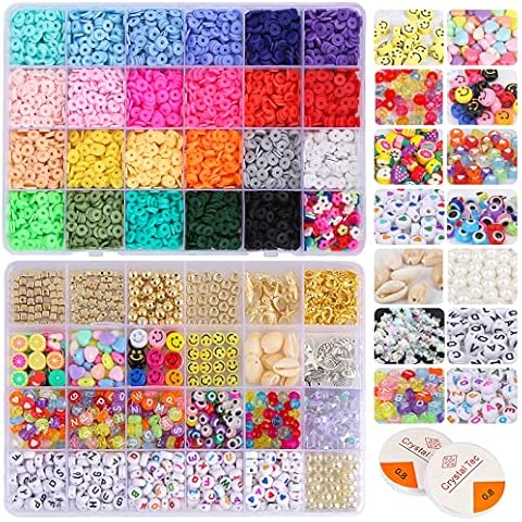 6000Pcs Clay Beads Kit, Multi-Colors Clay Beads for Jewellery Making, Clay Beads Bracelet Making Kit for Bracelet Necklace Earring DIY, 6mm Polymer Clay Beads, Clay Flat Beads for Kids Adults Cover