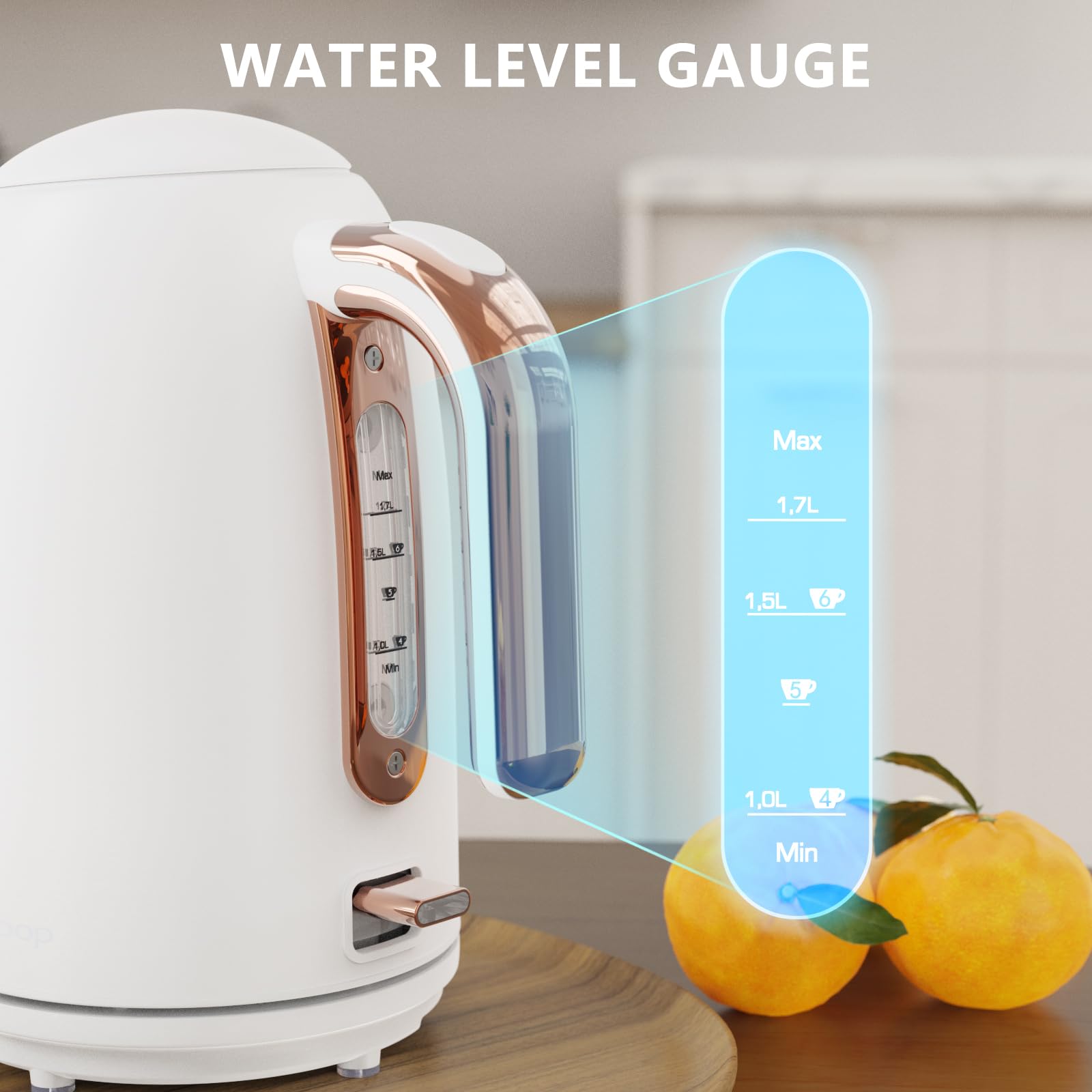 Evoloop Electric Kettles, 1.7L Tea Kettle, Hot Water Boiler Heater, Stainless Steel Electric Teapots BPA Free, Auto Shut-Off & Boil-Dry Protection, 120V/1500W-White