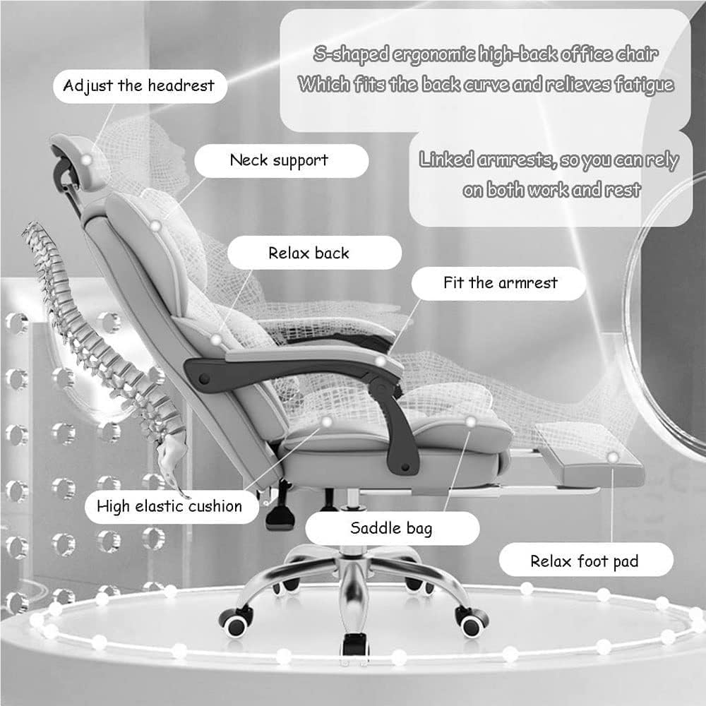Ergonomic High Back Executive Office Chair Leather Reclining Swivel Chair with Retractable Footrest and Metal Base Comfortable Computer Desk Chair for Reception(Black)